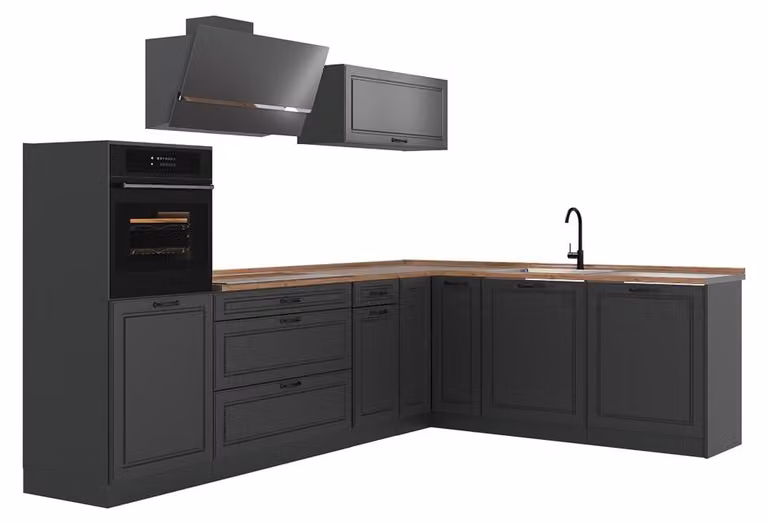 Cucina angolare completa Vicco R-Line Antracite country/Antracite 287 x cm piano di lavoro Rovere dorato, Model 68199