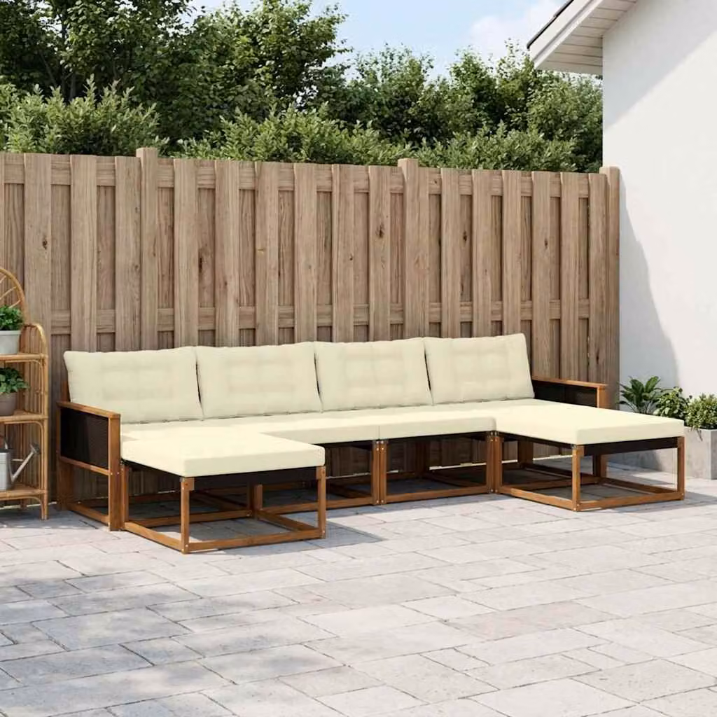 Set di divani da esterno vidaXL 6 pz in legno di acacia con cuscini beige e bianco