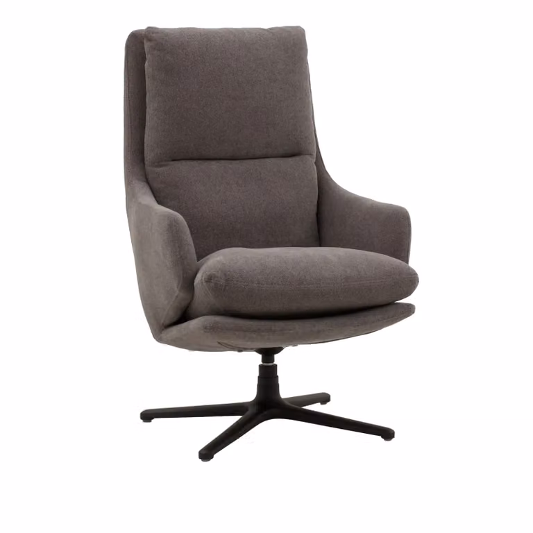 Poltrona girevole NEW ARLEY in tessuto grigio e base in metallo nero