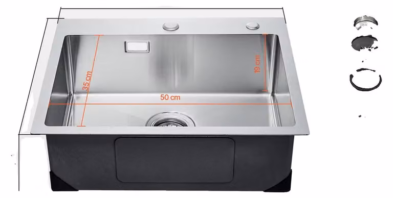 Lavello da cucina, acciaio inox 304, design insonorizzante, 55 cm