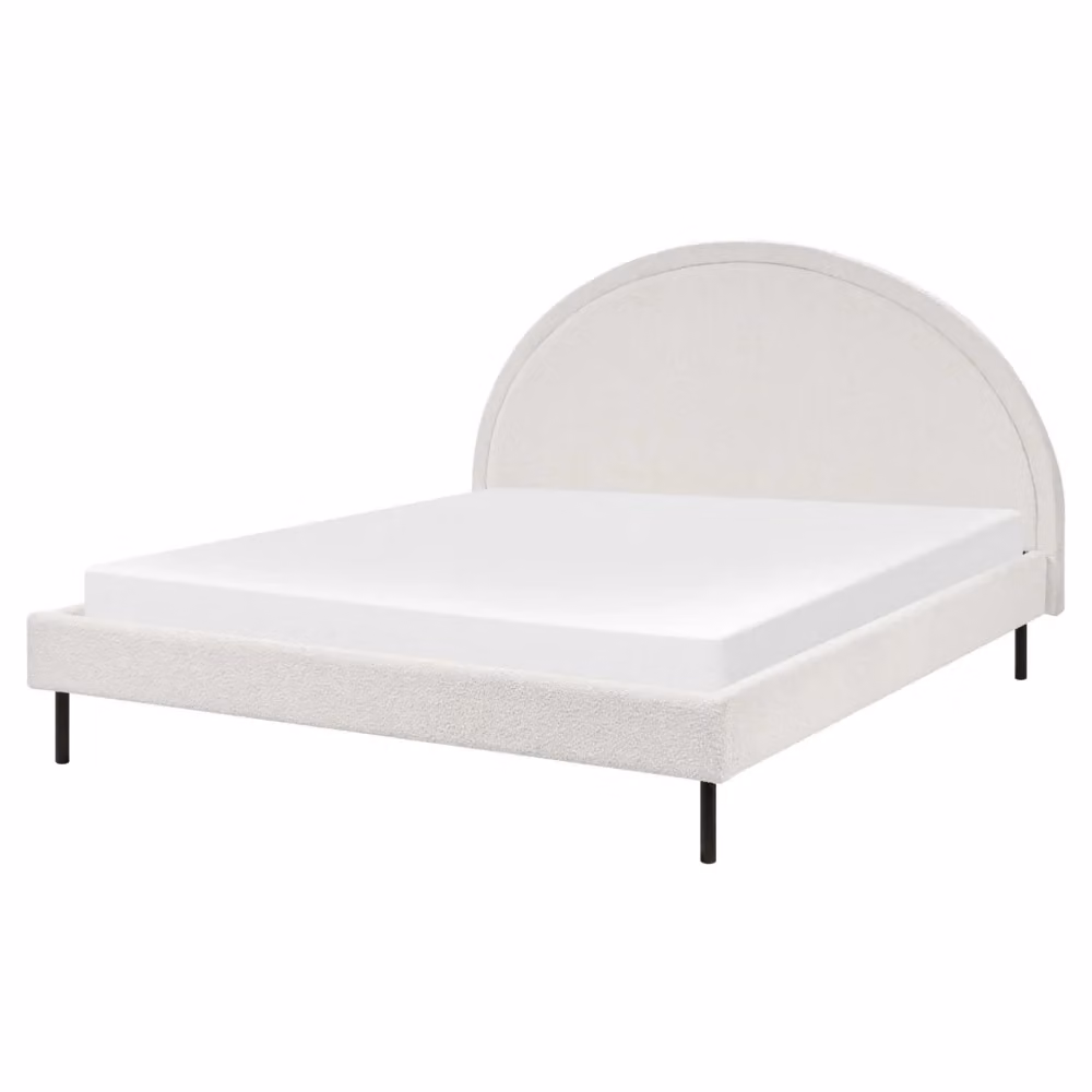Letto matrimoniale Beliani in tessuto bouclé bianco imbottito con design minimalista e testiera rotonda L/P/H: 160 x 200 cm – 2