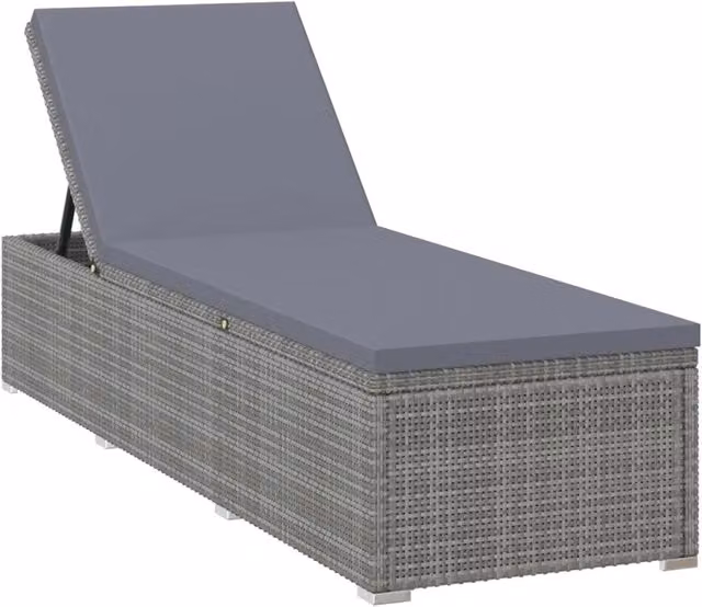 Lettino prendisole in polyrattan grigio con cuscino impermeabile e poggiatesta regolabile – 1