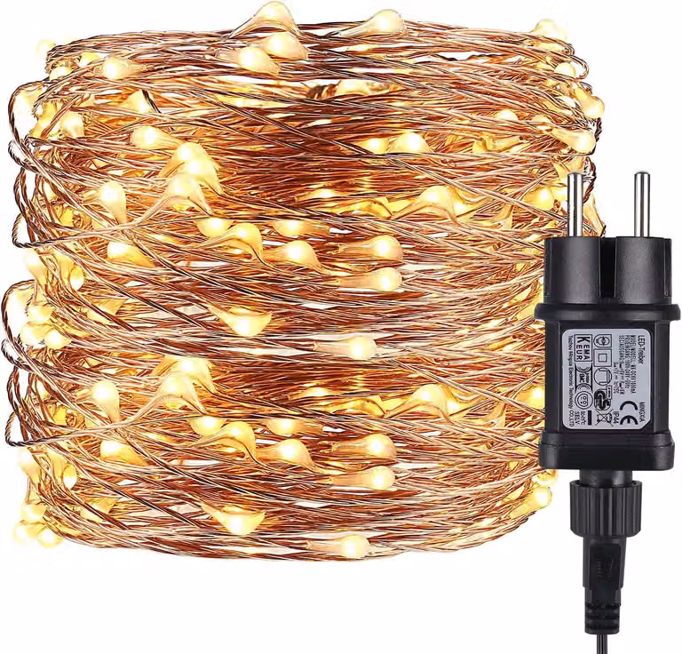 Catena luminosa a LED, 32 metri, filo di rame, luce bianco caldo, 320 LED, grado di protezione IP65