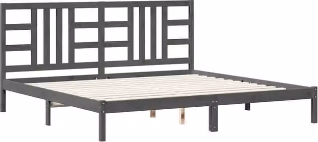 Letto matrimoniale in legno massello di pino in stile rustico, colore grigio, L/P/H: 200 x 200 x 31 cm