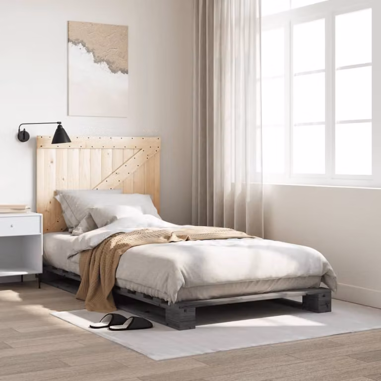 vidaXL Giroletto con Testiera Grigio in Legno Massello di Pino, L/P: 100 x 200 cm