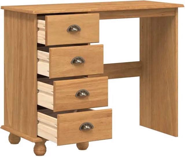 Scrivania ASKIM Marrone in Pino Massello per Ufficio e Home Office L: 95 cm, P: 40 cm, H: 75 cm