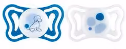 Set di 2 succhietti ortodontici Chicco in silicone per bambini 6-18 mesi, azzurro e bianco, senza BPA