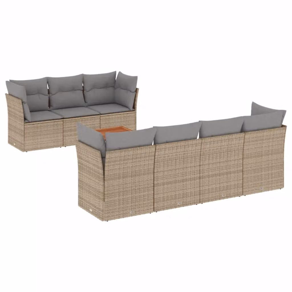 vidaXL Set Divano da Giardino a L 8 pz con Tavolino e Cuscini Beige in Polyrattan e Acciaio – 2