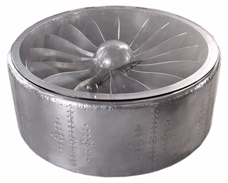 Casa Padrino tavolino in alluminio rotondo 128 x H 42 cm turbina aeronautica - tavolo d'arredo Art Deco vintage aviatore