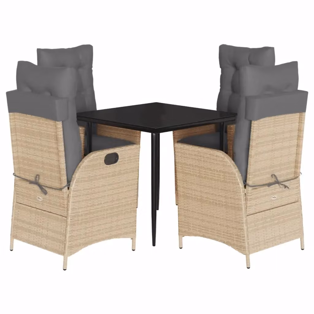 Set da Pranzo da Giardino vidaXL in Polyrattan con Cuscini Beige e Tavolo in Vetro 5 pz – 2