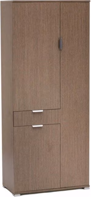 Armadio Cosma con 3 Ante e 1 Cassetto in Rovere Grigio L: 75 cm, P: 38 cm, H: 174 cm