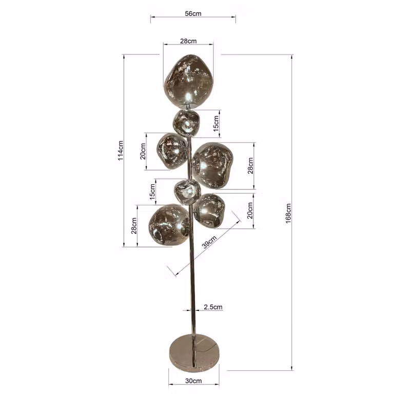 KARE Lampada da terra Burbuja, Alluminio / Grigio / Zincato, Soggiorno / Sala da pranzo, Vetro, Moderno, Lampada da terra