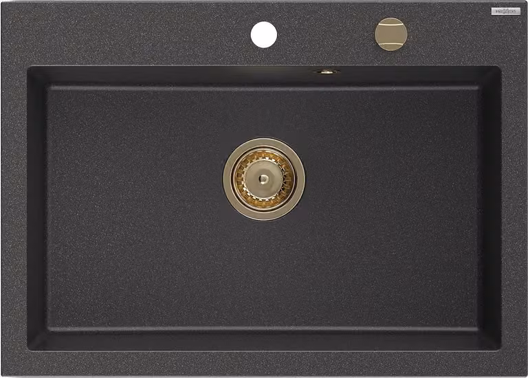 Mexen Elix lavello in granito a 1 vasca 700 x 500 mm, nero granito, sifone oro - 6526701005-76-G