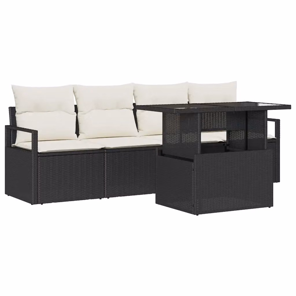 Set Divano da Giardino vidaXL 5 Pezzi a Forma di U con Tavolino e Pouf Nero e Beige – 2