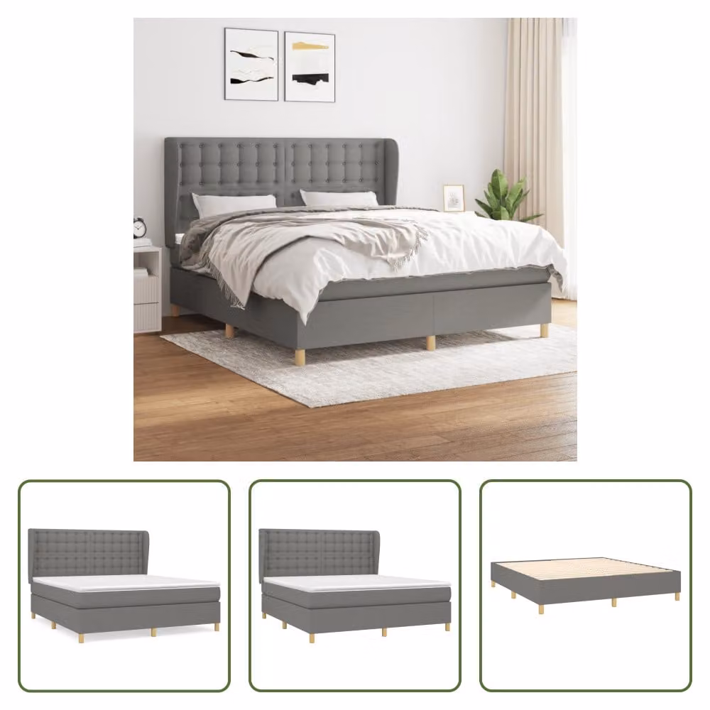 The Living Store Letto a molle con materasso grigio scuro 160x200 cm in tessuto