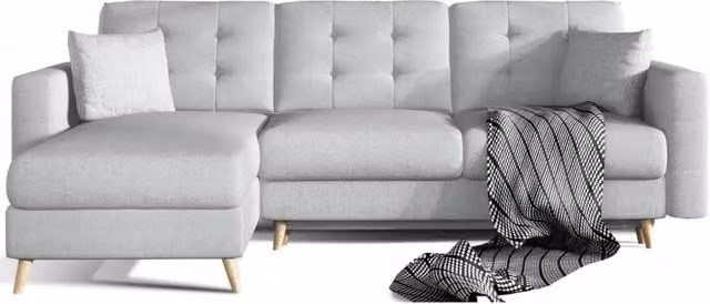Divano angolare convertibile reversibile MEUBLORAMA grigio in tessuto con struttura in legno massiccio e funzione letto L/P/H: 248 x 162 x 93 cm