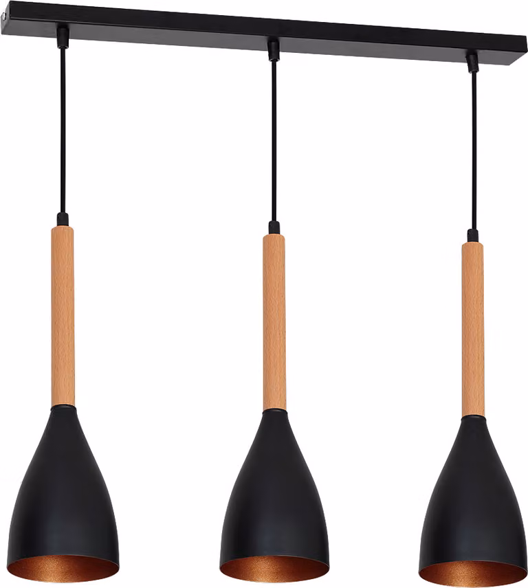 Lampada a sospensione retrò "Muza" nero oro legno metallo 3 luci sospensione soggiorno tavolo da pranzo
