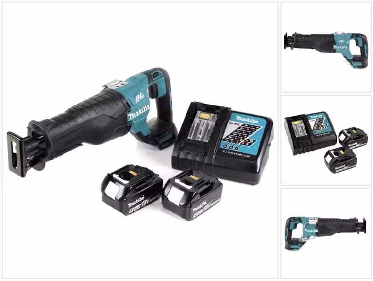 Makita DJR 187 RT 18 V Seghetto diritto a batteria + 2x Batterie 5,0 Ah + Caricatore rapido DC 18 RC - senza valigetta