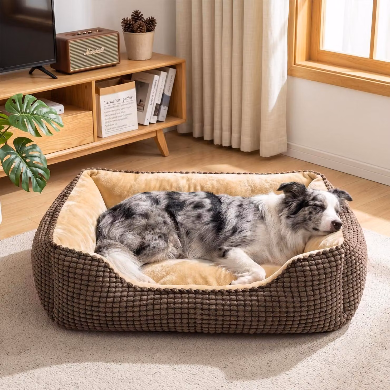 Cuccia per cani, lavabile, colore marrone, dimensioni 76x61x23 cm