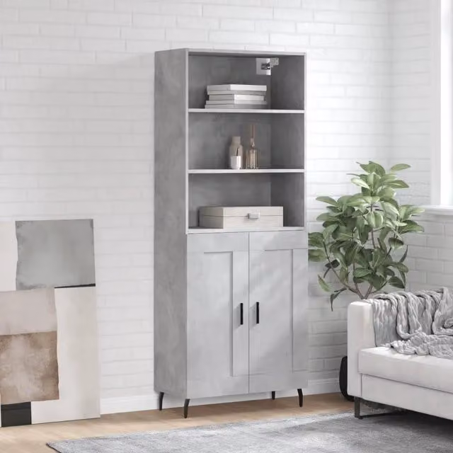 Credenza moderna vidaXL in legno e metallo, colore grigio, L: 69,5 cm, P: 34 cm, H: 180 cm