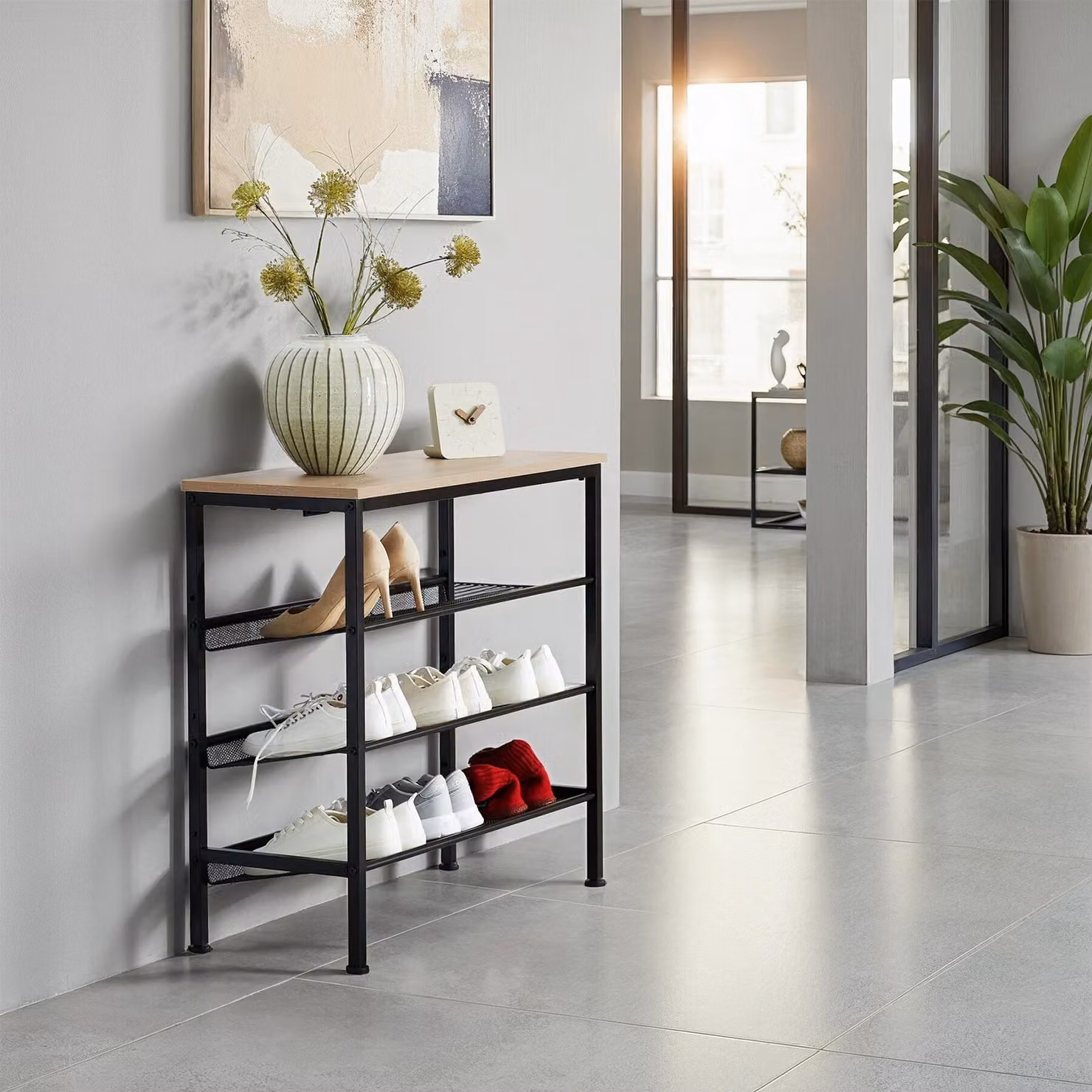 Scarpiera Industriale tectake in Legno Rovere e Metallo, Marrone, L 75,5 x P 30,5 x H 69,5 cm – 2