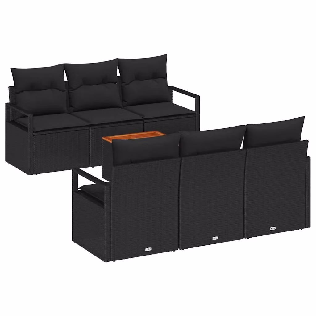 Set Divano da Giardino vidaXL 7 Pezzi in Polyrattan Nero con Cuscini e Funzione Archiviazione – 2