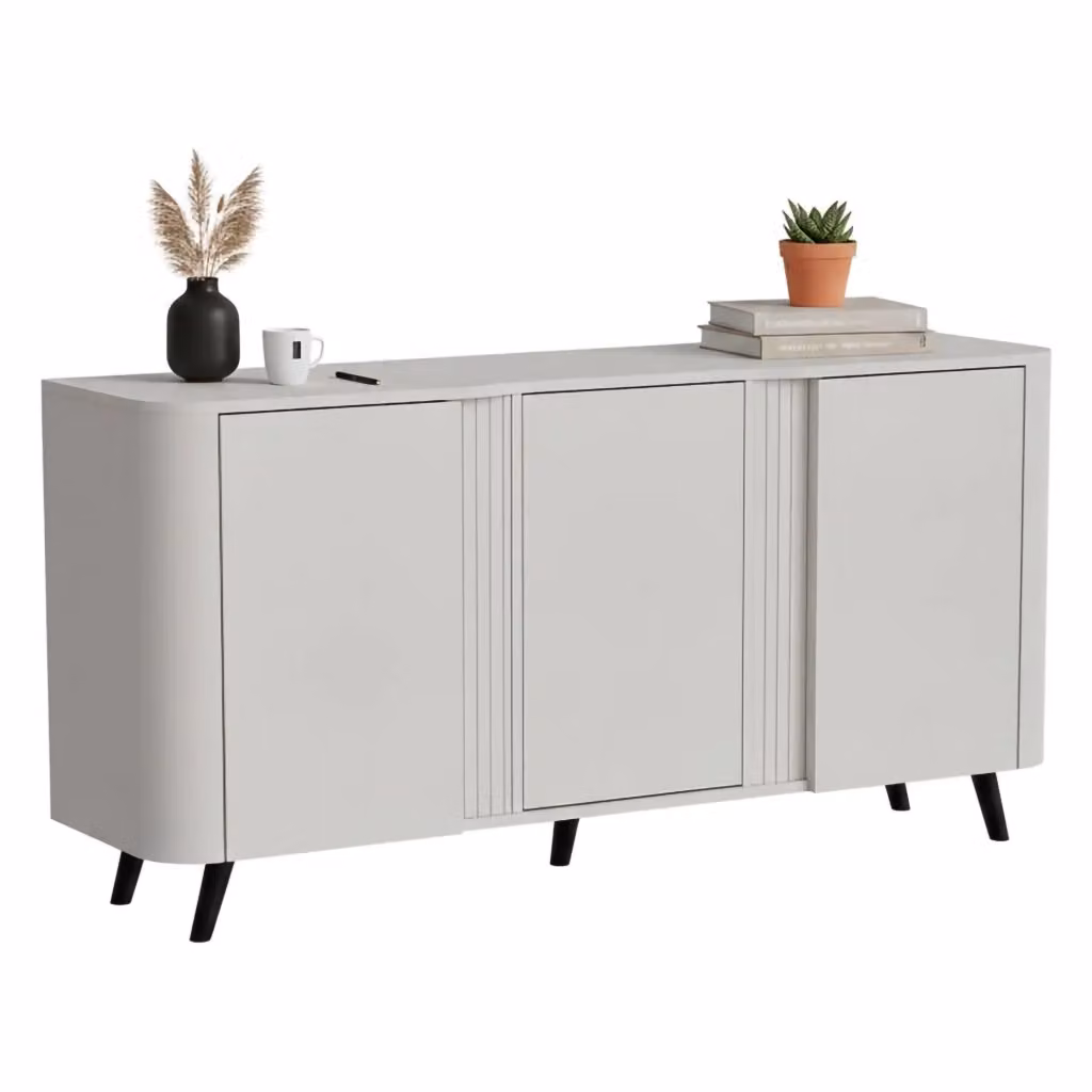 Madia da salotto DMORA Loreo, mobile moderno beige con ante battenti e vani interni, L 151 x P 42 x H 70 cm – 2