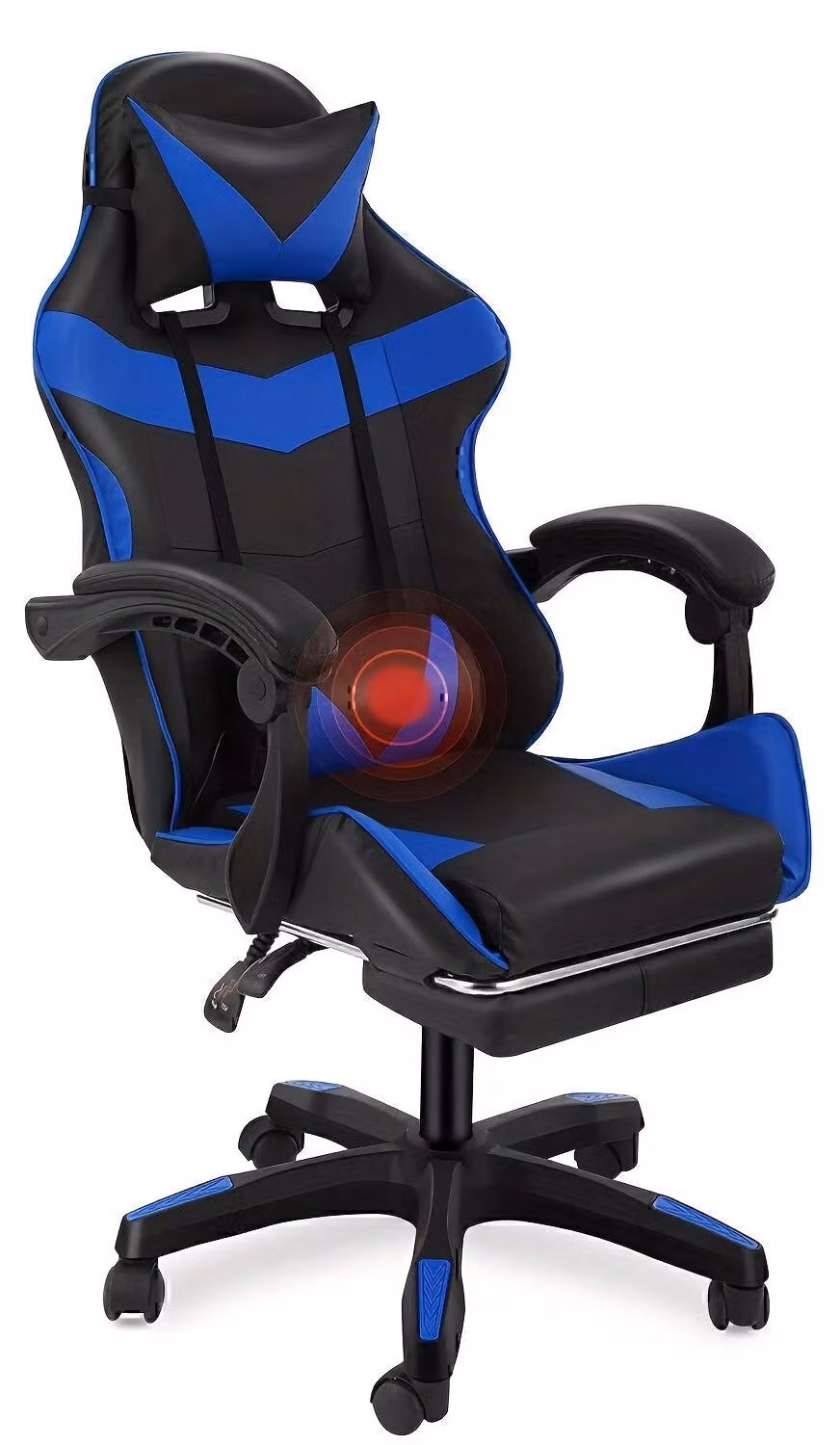 Sedia da gaming - Design ergonomico - Schienale regolabile con poggiapiedi - Ecopelle - Nero e blu