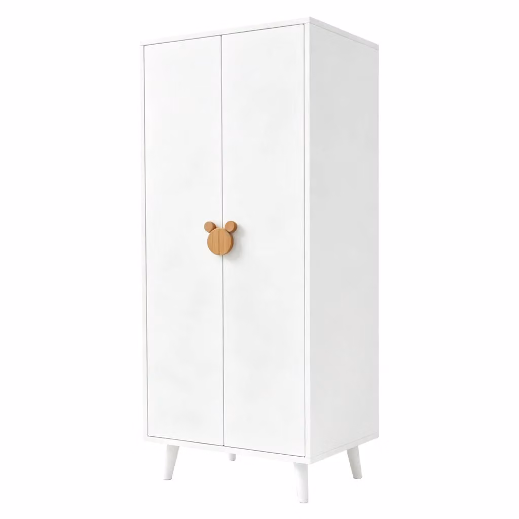 Armadio moderno per camera da letto con 2 ante e 2 cassetti in MDF bianco L: 70 cm, P: 55 cm, H: 170 cm