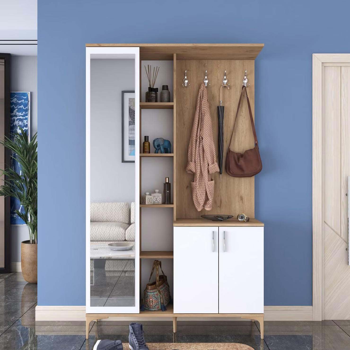 Skye Decor, EA109 - 2695, Piantana, noce, 100 % truciolato rivestito di melamina E1, 120 x 37,5 x 198,6 cm