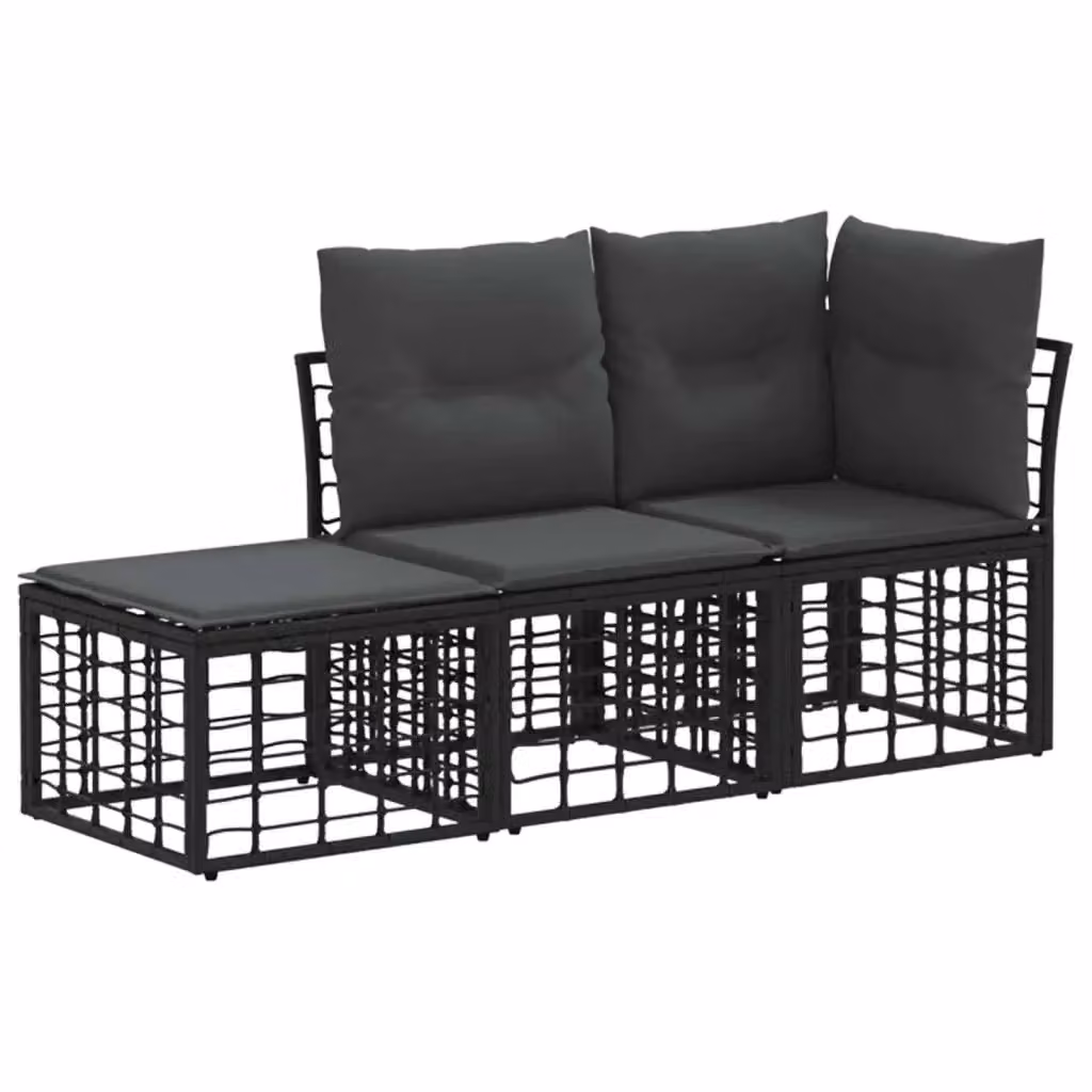 Set di divani da esterno a L con pouf vidaXL in polyrattan nero e cuscini inclusi – 2