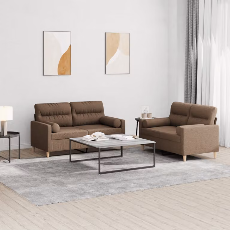 Set di divani 2 pezzi vidaXL in tessuto marrone con cuscini per soggiorno in stile moderno
