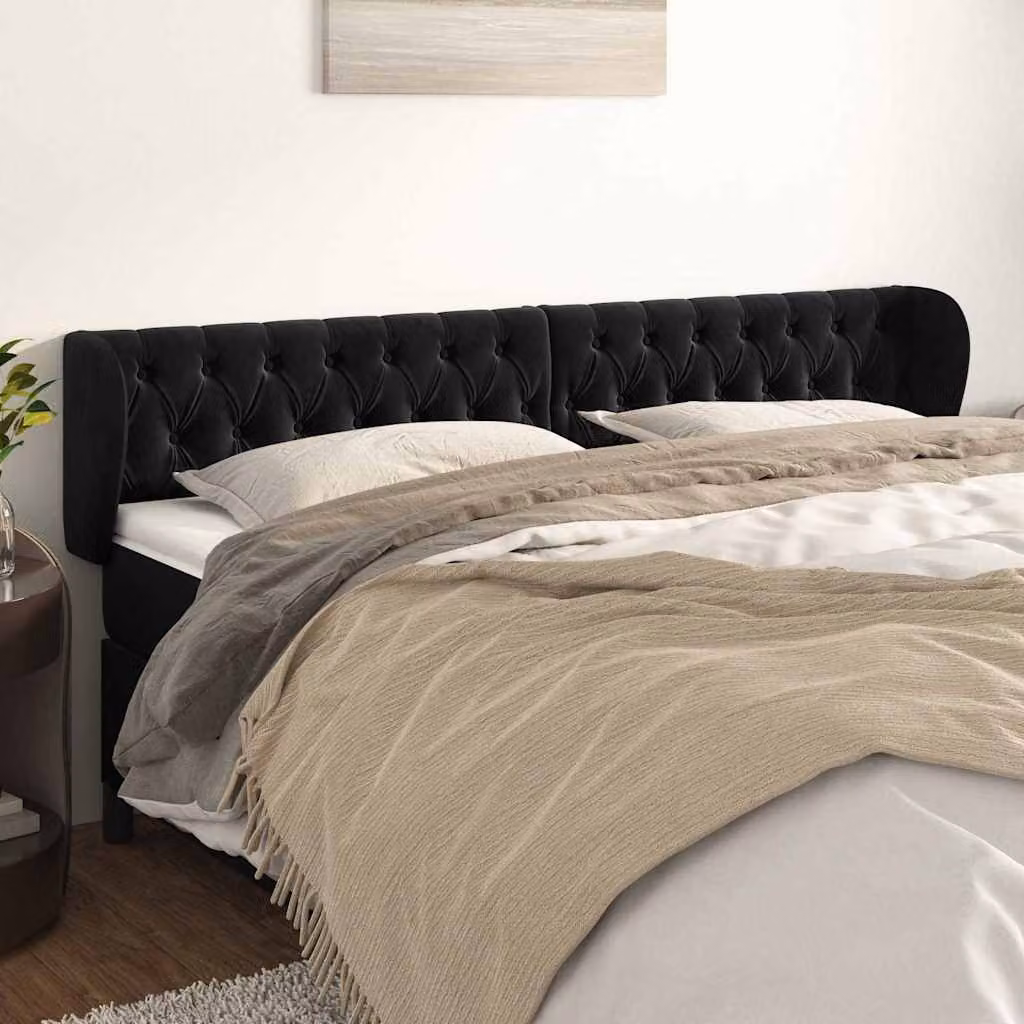 Testiera ad orecchio vidaXL in velluto nero per camera da letto L: 203 cm, P: 23 cm, H: 78-88 cm