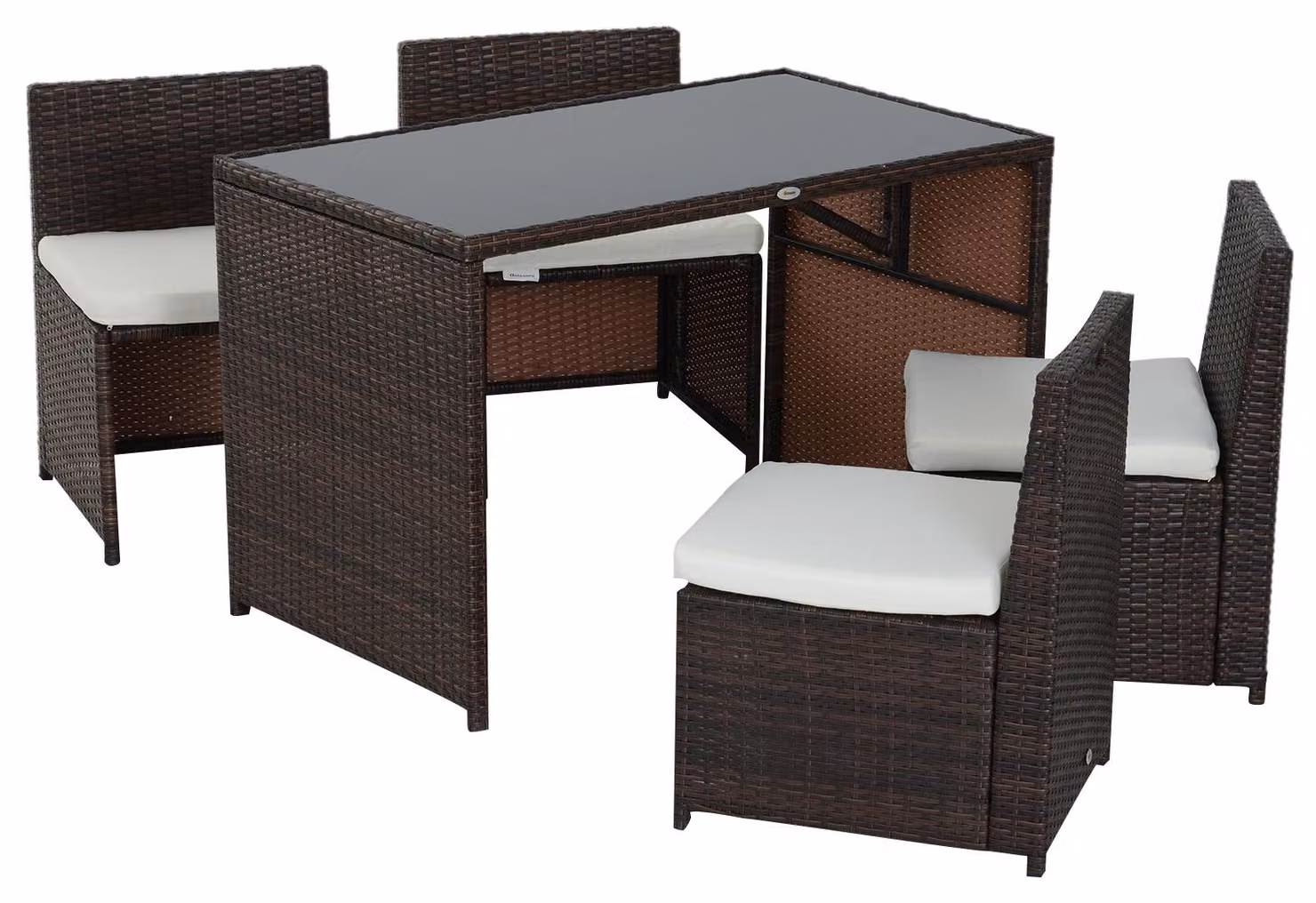 Outsunny Set da giardino in polyrattan da 5 pezzi, set da pranzo in rattan, marrone + kaki