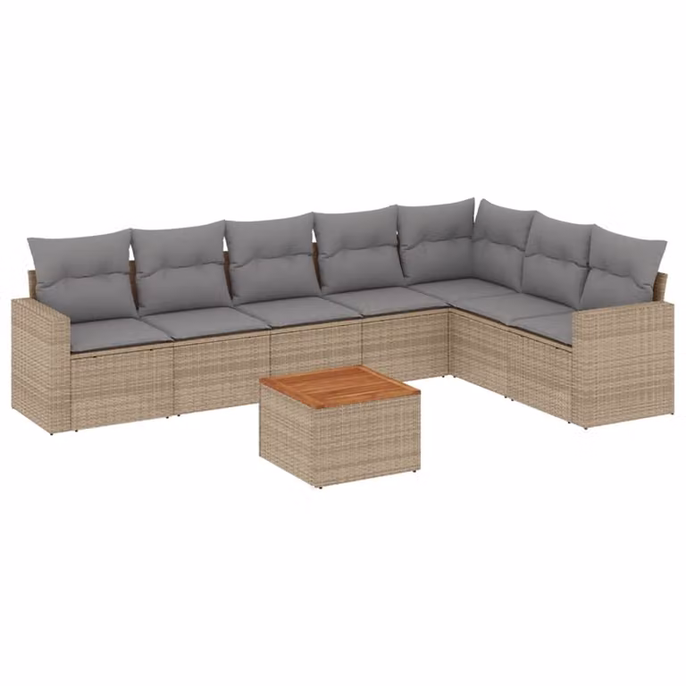 Set Divano da Giardino 8 pz con Cuscini Beige Misto Polyrattan