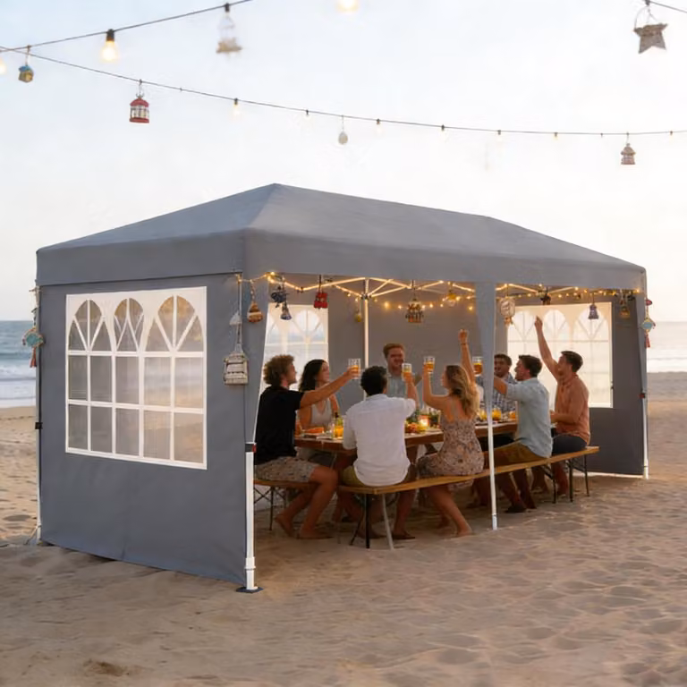 Gazebo da esterno 3x6 metri, grigio, impermeabile, con protezione solare, 6 pannelli laterali, struttura in acciaio Oxford, altezza regolabile