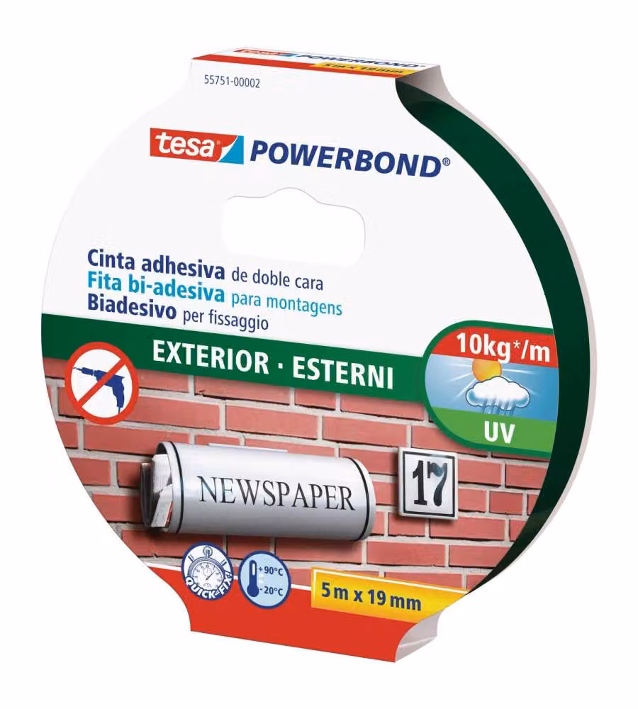 Nastro biadesivo per esterni Tesa, trasparente, resistente a UV e acqua, L: 19 mm x Lunghezza: 5 m