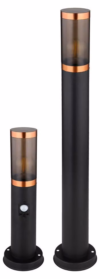 set di 2 lampade da terra per esterni, acciaio inox, nero, fumo, rame