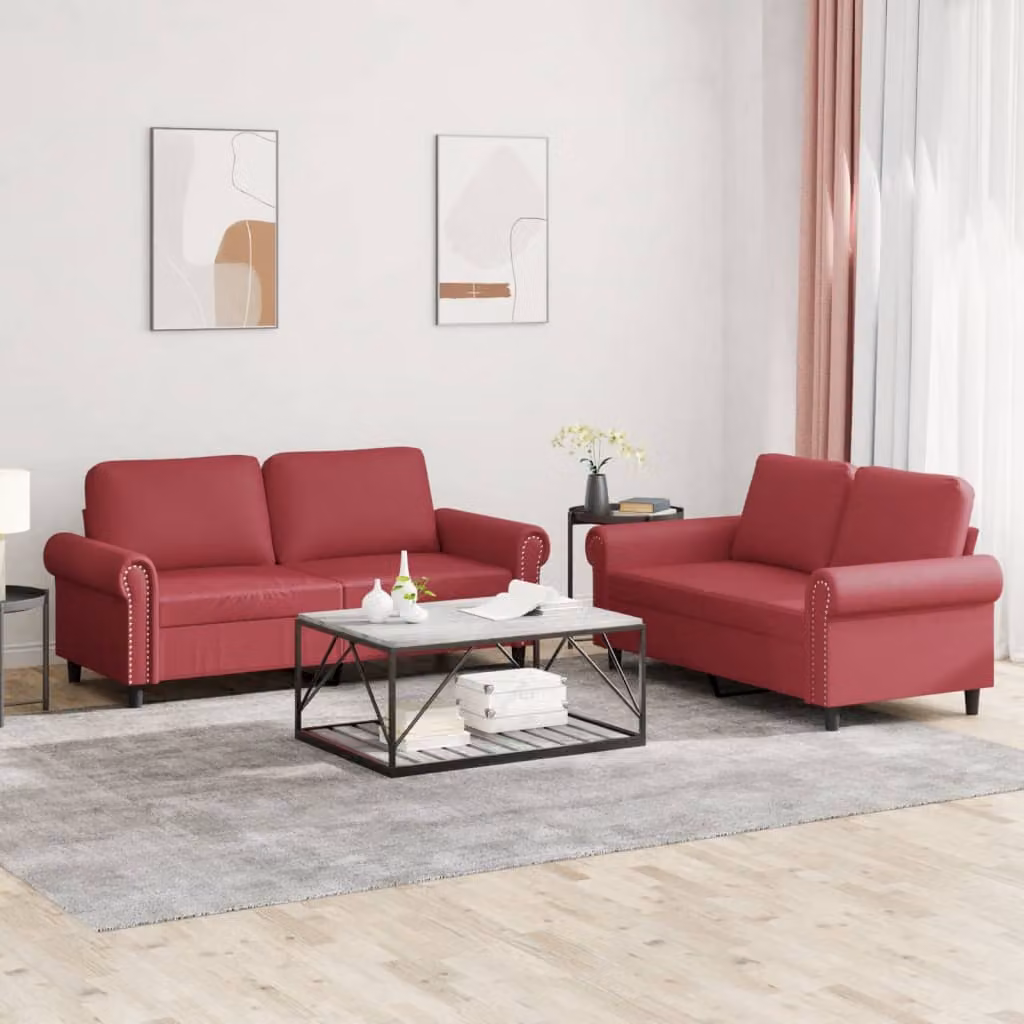 Set di 2 divani vidaXL in similpelle rosso con cuscini per il tuo soggiorno in stile moderno