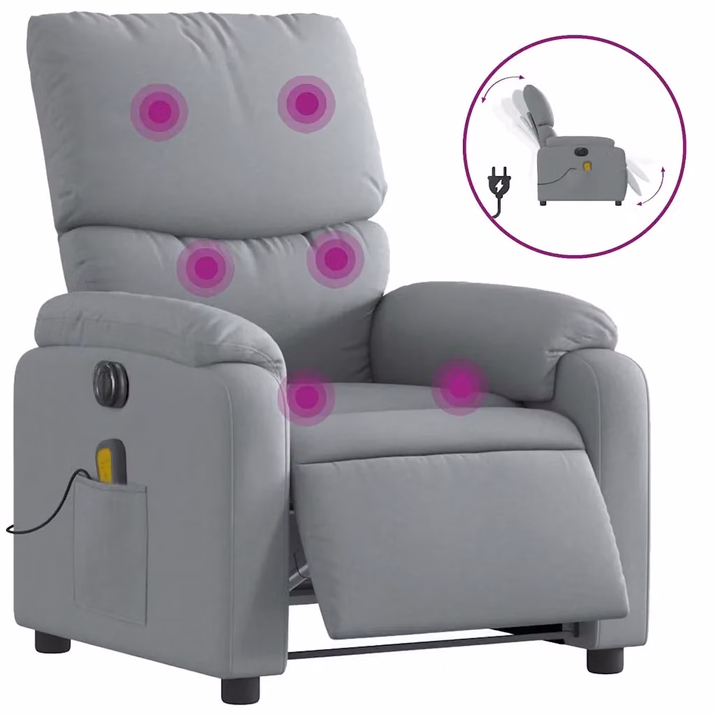 vidaXL Poltrona Reclinabile Elettrica con Massaggio in Tessuto Grigio – 2