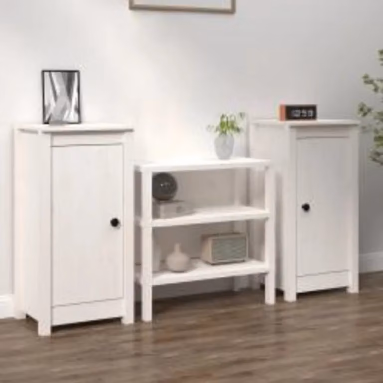 Set di 2 credenze vidaXL in legno massello di pino bianco stile rustico L/P/H: 39 x 35 x 80 cm