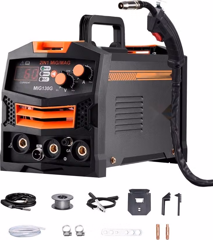 Saldatrice MIG 130A - Saldatrice 2 in 1 a gas MIG/filo animato senza gas - Saldatrice ad alte prestazioni