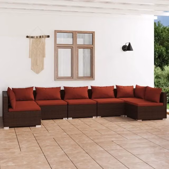 Set Divani da Giardino 7 pz con Cuscini in Polyrattan Marrone 3101891