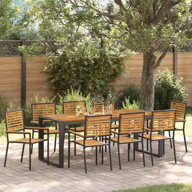 Set da pranzo per giardino e terrazza vidaXL in polyrattan nero e marrone con tavolo in legno di acacia, 9 pezzi – 1