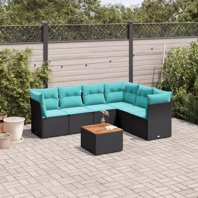 Maison Exclusive - Set da giardino 7 pezzi con cuscini in polyrattan nero