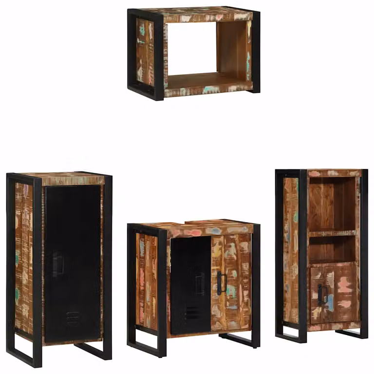 vidaXL Set di mobili da bagno moderni in legno e metallo multicolore e nero con pensile a muro e ante a cerniera