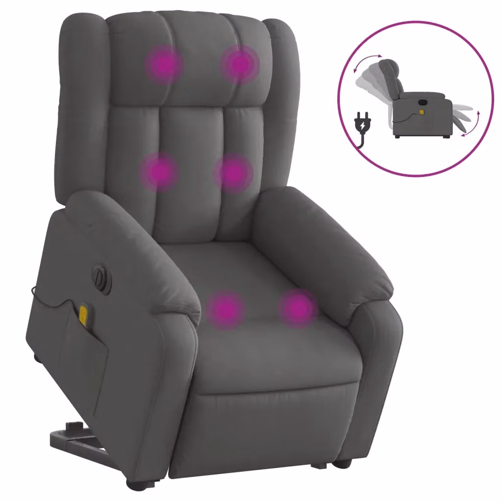 Poltrona Alzapersona Elettrica con Massaggio vidaXL in Tessuto Grigio per Anziani con Braccioli – 2
