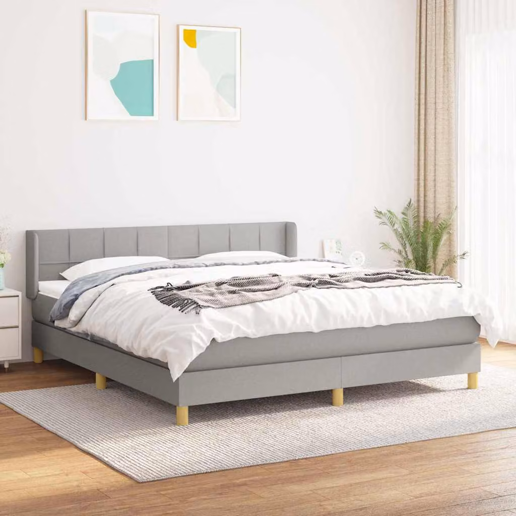 Giroletto a molle con materasso vidaXL in tessuto grigio chiaro e bianco, L/P/H: 180 x 200 cm – 1