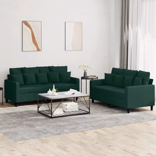 Set di Divani 2 pz con Cuscini Verde scuro in Velluto 3201702
