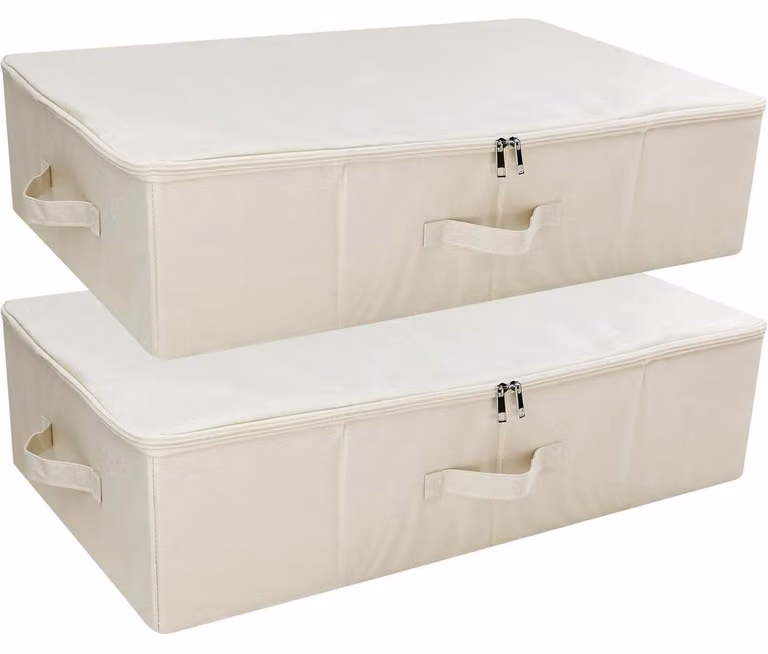 Scatole pieghevoli con coperchio, confezione da 2, colore beige, dimensioni 70x40x18 cm